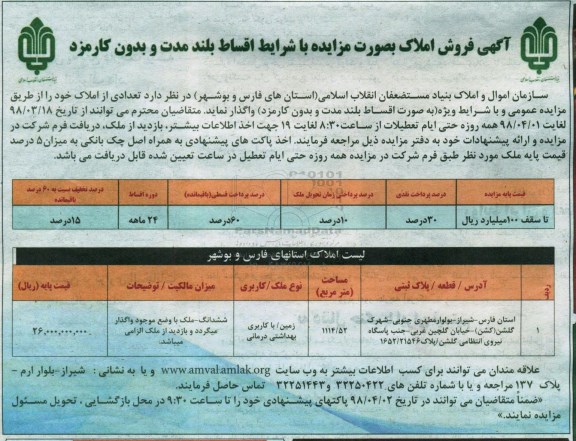 مزایده مزایده فروش املاک کاربری زمین