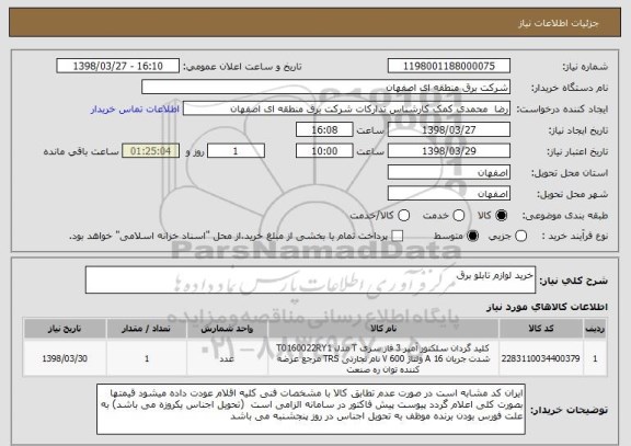 استعلام خرید لوازم تابلو برق