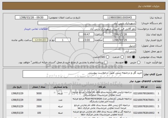 استعلام خرید گل و درختچه زینتی طبق درخواست پیوستی