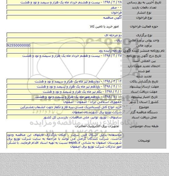 خرید انواع کابل کنستانتریک مسی سه فاز و تکفاز جهت انشعاب مشترکین