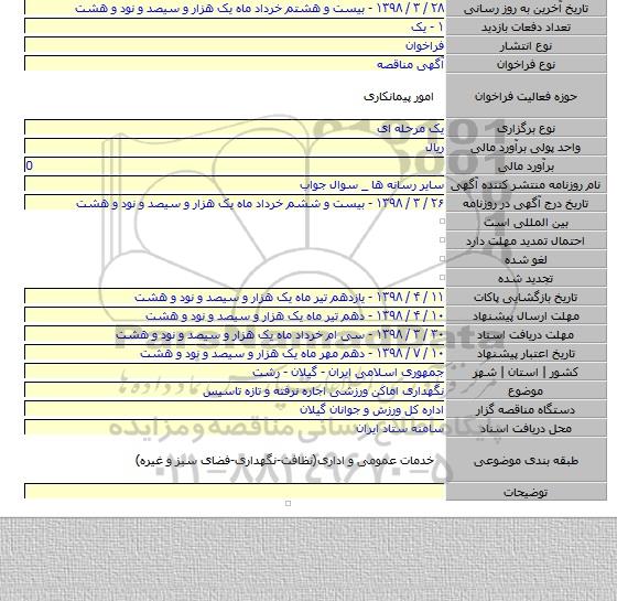 نگهداری اماکن ورزشی اجاره نرفته و تازه تاسیس