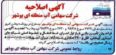 اصلاحیه آگهی مناقصه عمومی, تجدید مناقصه اجرای بخشی از طرح اصلاح شیوه آبیاری