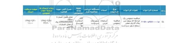 مناقصه عمومی ,   مناقصه عمومی یک مرحله ای پروژه بتن پلاک گذاری