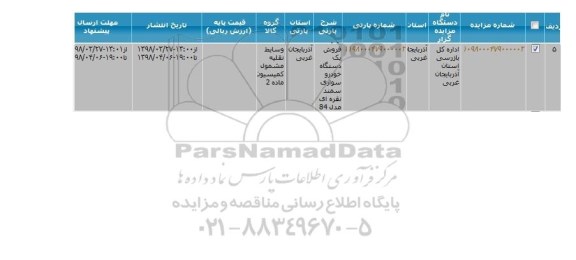مزایده، مزایده فروش یک دستگاه خودروی سمند 