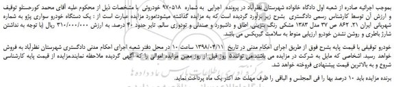 مزایده، مزایده فروش یک دستگاه خودرو سواری پژو
