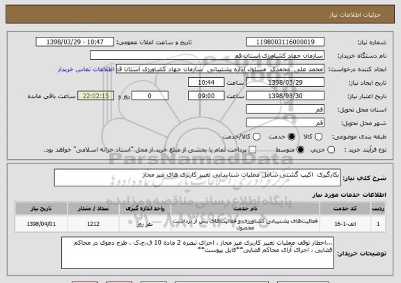 استعلام بکارگیری  اکیپ گشتی شامل عملیات شناسایی تغییر کاربری های غیر مجاز 