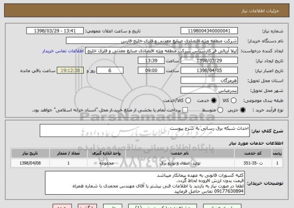 استعلام احداث شبکه برق رسانی به شرح پیوست