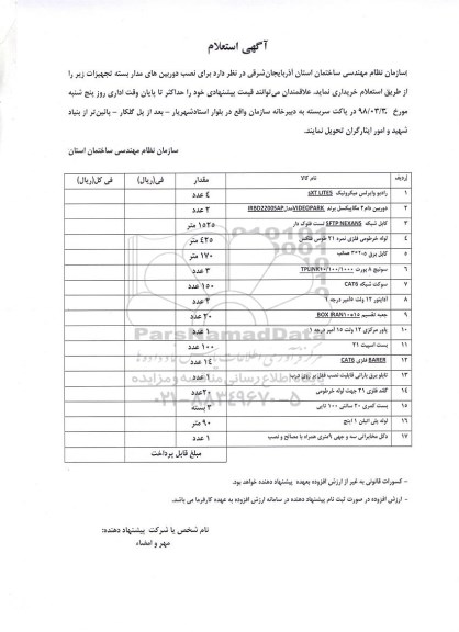 استعلام خرید تجهیزات جهت نصب دوربین های مداربسته