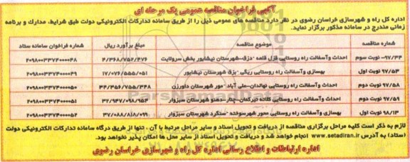مناقصه , مناقصه  احداث و آسفالت راه روستایی  ...