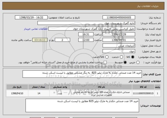 استعلام خرید 14 عدد صندلی جکدار به مارک نیلپر 825  به رنگ مشکی مطابق با لیست اسکن شده 