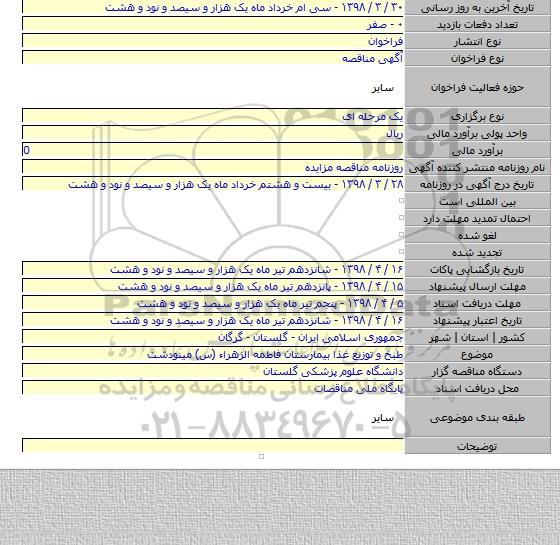 طبخ و توزیع غذا بیمارستان  فاطمه الزهراء (س) مینودشت