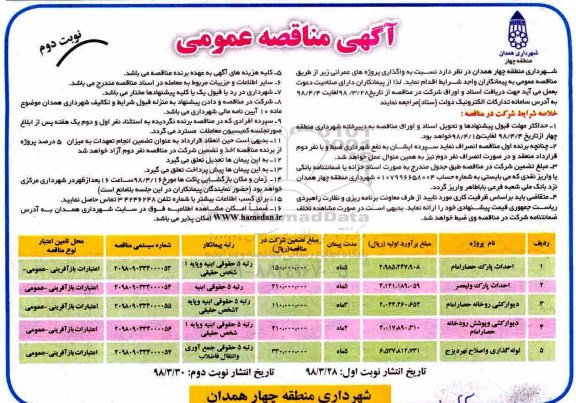 آگهی مناقصه عمومی, مناقصه احداث پارک و ... - نوبت دوم 