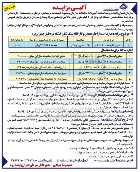 مزایده , مزایده اجاره معدن شن و ماسه