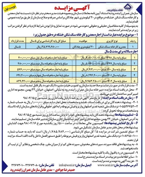 مزایده , مزایده اجاره معدن شن و ماسه 