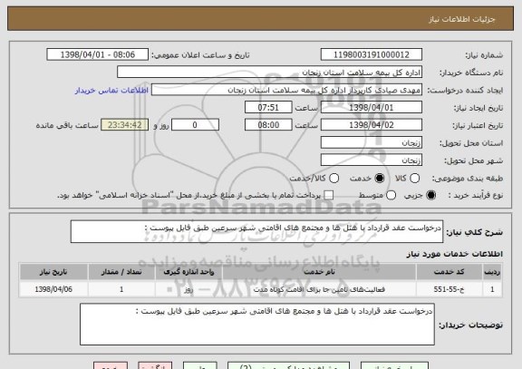 استعلام درخواست عقد قرارداد با هتل ها و مجتمع های اقامتی شهر سرعین طبق فایل پیوست :