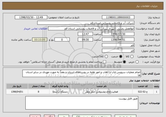 استعلام انجام عملیات سرویس ایاب و ذهاب و امور نقلیه در روستاهای استان و بعضاً به صورت موردی در سایر استان ها