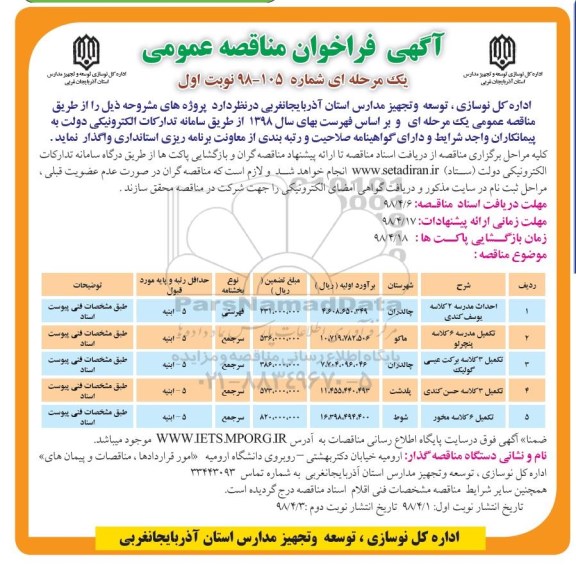 مناقصه ,مناقصه احداث مدرسه و ...