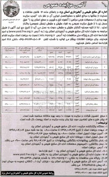 اگهی مزایده عمومی, تجدید مزایده بهره برداری از محصولات فرعی مرتعی - نوبت دوم 