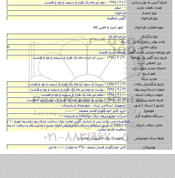 خرید کابل خودنگهدار فشار ضعیف