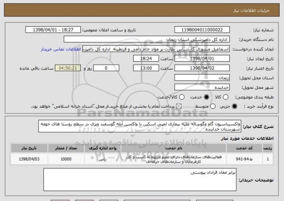استعلام واکسیناسیون گاو وگوساله علیه بیماری لمپی اسکین با واکسن آبله گوسفند وبزی در سطح روستا های حومه شهرستان خدابنده