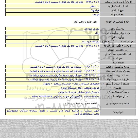 مزایده عمومی چهار دستگاه خودرو