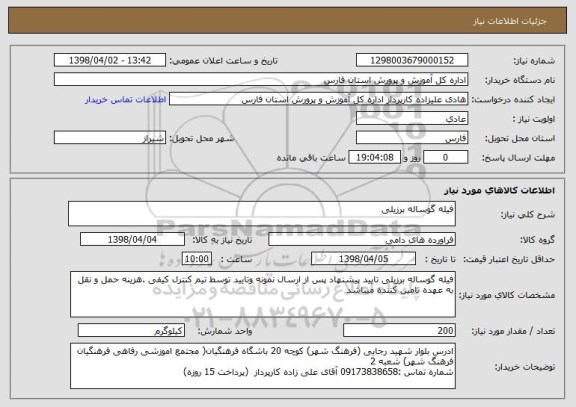 استعلام فیله گوساله برزیلی