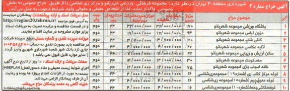 مزایده, َمزایده مجموعه فرهنگی، ورزشی شهربانو و ...