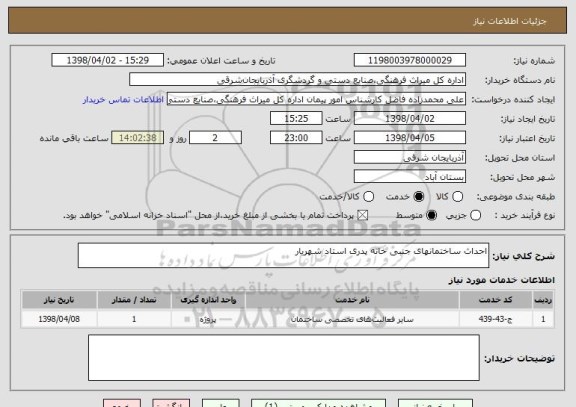 استعلام احداث ساختمانهای جنبی خانه پدری استاد شهریار