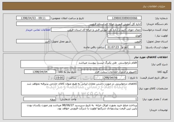 استعلام اقلام درخواستی  طی یکبرگ لیست پیوست میباشد