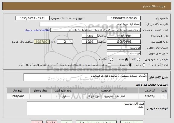 استعلام واگذاری خدمات پشتیبانی مرتبط با فناوری اطلاعات