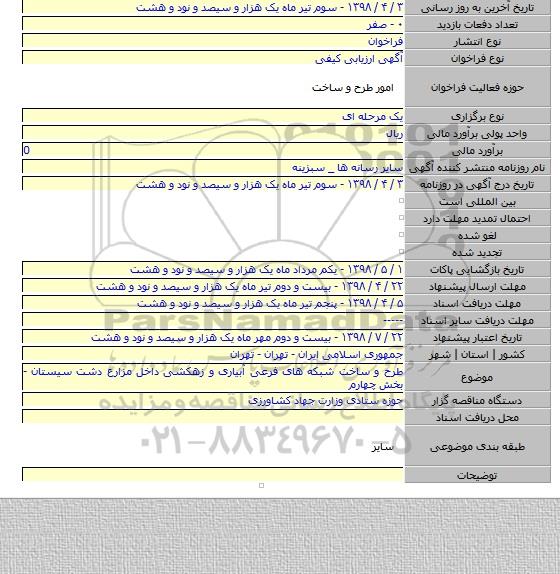 طرح و ساخت شبکه های فرعی آبیاری و زهکشی داخل مزارع دشت سیستان - بخش چهارم