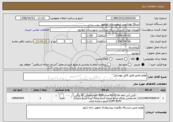 استعلام لوازم تحریر طبق فایل پیوستی
