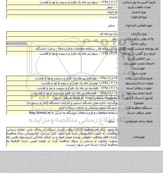 واگذاری اجاره محل باشگاه اساتید و کارکنان دانشگاه (تالار و رستوران)