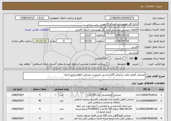 استعلام صندلی آمفی تئاتر، صندلی کارشناسی مدیریت، صندلی انتظار و میز اداری