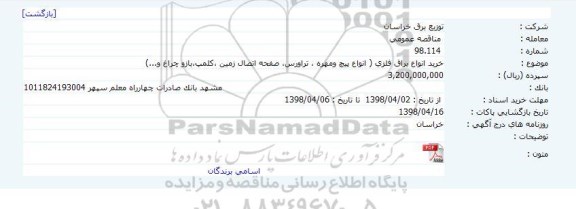 مناقصه خرید انواع یراق فلزی