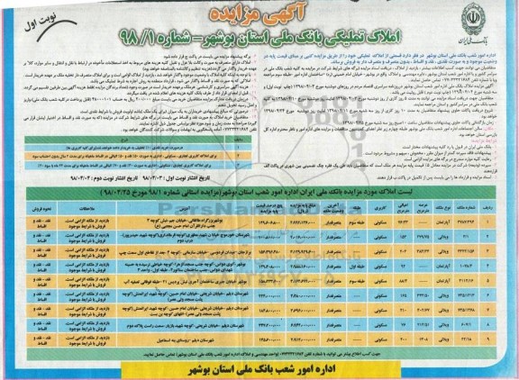 مزایده ،مزایده فروش املاک تملیکی کاربری مسکونی