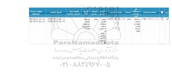 مزایده ، مزایده فروش خودرو سواری سمند