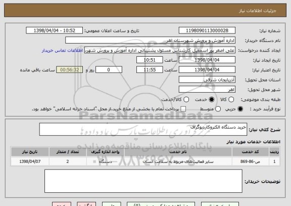 استعلام خرید دستگاه الکتروکاردیوگراف