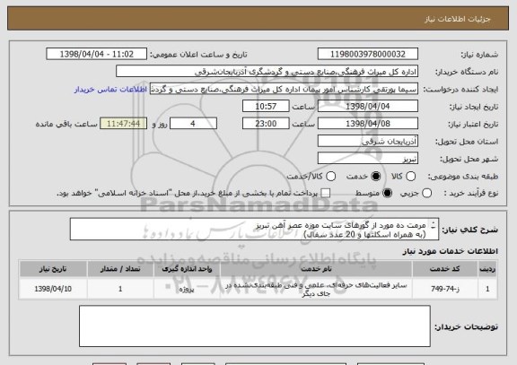 استعلام مرمت ده مورد از گورهای سایت موزه عصر آهن تبریز
(به همراه اسکلتها و 20 عدد سفال)
