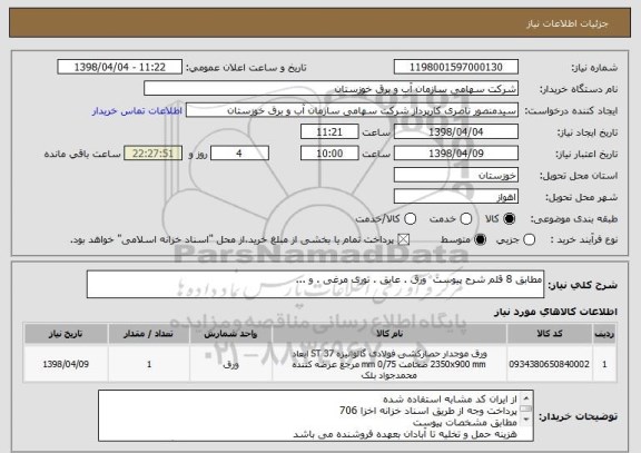 استعلام مطابق 8 قلم شرح پیوست  ورق . عایق . توری مرغی . و ...