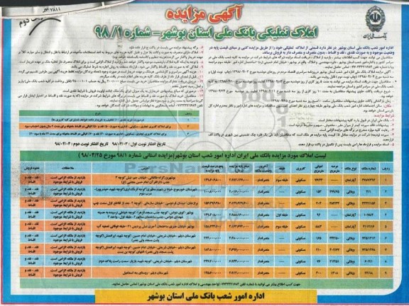 مزایده مزایده فروش املاک تملیکی کاربری مسکونی نوبت دوم