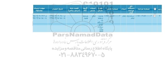 مزایده, مزایده اسقاط یک دستگاه خودرو سواری پیکان 1600 