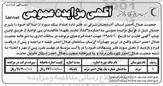مزایده اجاره املاک 