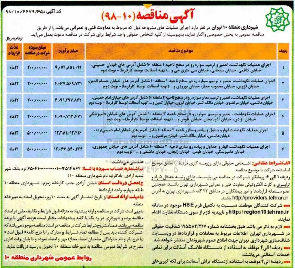 آگهی مناقصه عمومی , مناقصه اجرای عملیات نگهداشت، تعمیر و ترمیم سواره رو... 