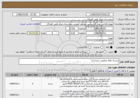 استعلام دیسک های میکروب شناسی