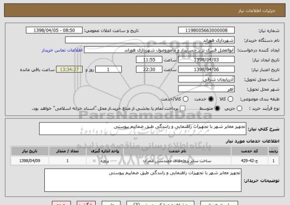 استعلام تجهیز معابر شهر با تجهیزات راهنمایی و رانندگی طبق ضماییم پیوستی