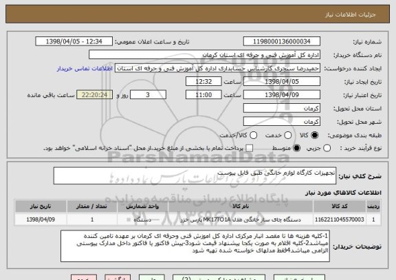 استعلام تجهیزات کارگاه لوازم خانگی طبق فایل پیوست