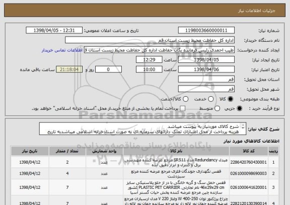 استعلام شرح کالای موردنیاز به پیوست میباشد 
هزینه پرداخت از محل اعتبارات تملک دارائهای سرمایه ای به صورت اسنادخزانه اسلامی میباشدبه تاریخ سر رسید1399/07/21