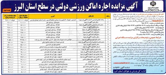 مزایده , مزایده اجاره اماکن ورزشی دولتی نوبت دوم 