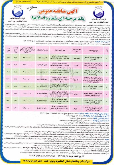 آگهی مناقصه عمومی, مناقصه اصلاح و توسعه شبکه آب شهر و ... نوبت دوم